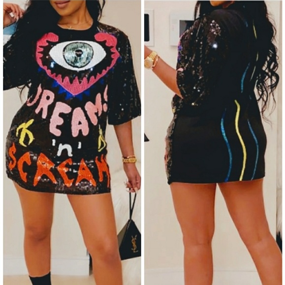 One Eye Sequins Mini Shirt Dress - Picture 4 of 8